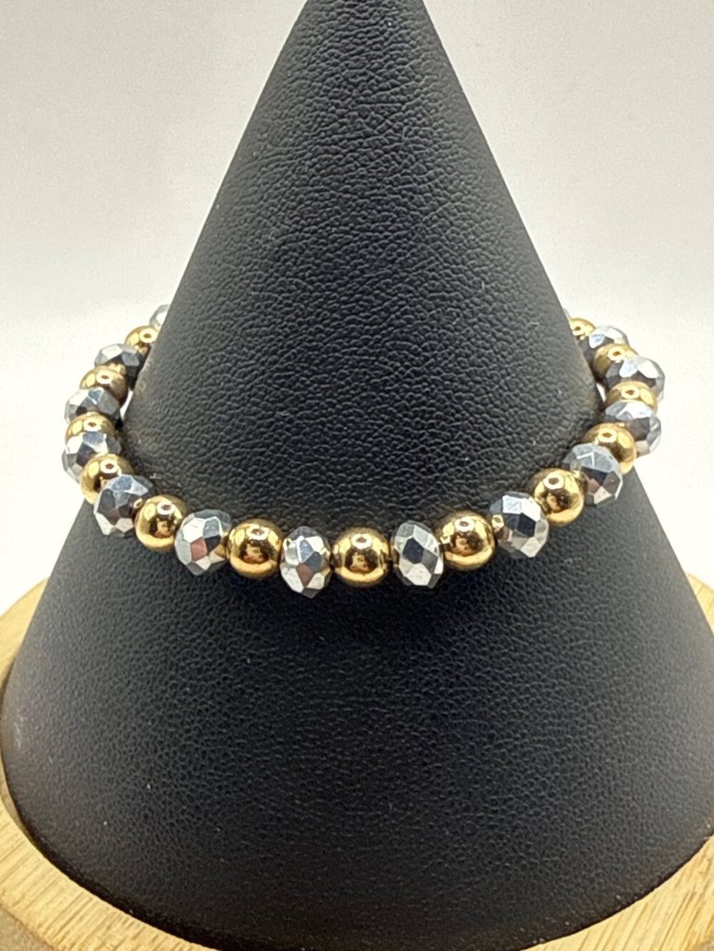 Two Tone Faceted Gold Silver Beaded Bracelet Mixed Boho Chic Jewelry
